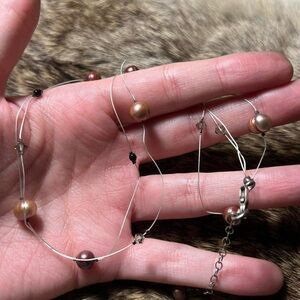 Sterling silver freshwater pearl and crystal string necklace